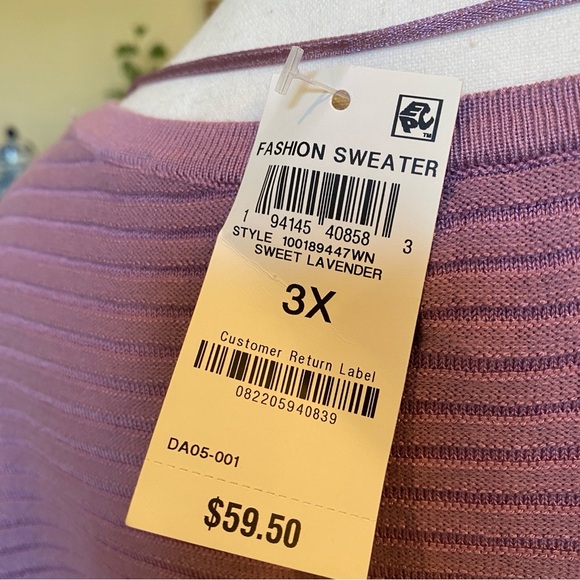 JM Collection • Lavender & Gold Sequin Stripe Sweater • Plus Size 3X NWT - Picture 6 of 7